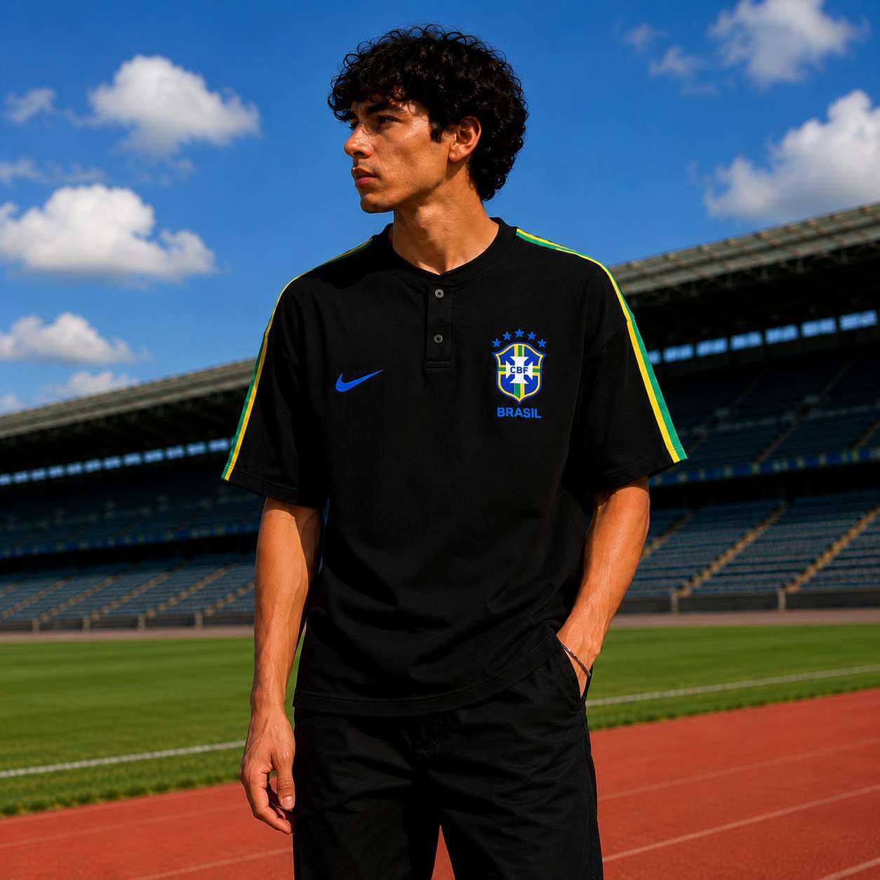 Jun 26, 2026, 09_21_42 AM BRAZIL ECLIPSE NOIR EMBROIDERED HENLEY NECK T-SHIRT - Image 1